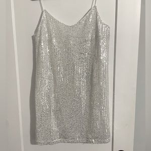 White & Silver Sequin Dress